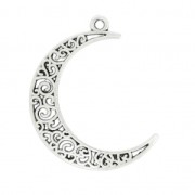 Pendentif demi-lune ajourée 39 mm Placage Argent fin vieilli x1