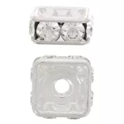 Perle rondelle Strass carrée 6 mm - Argenté - Crystal x1