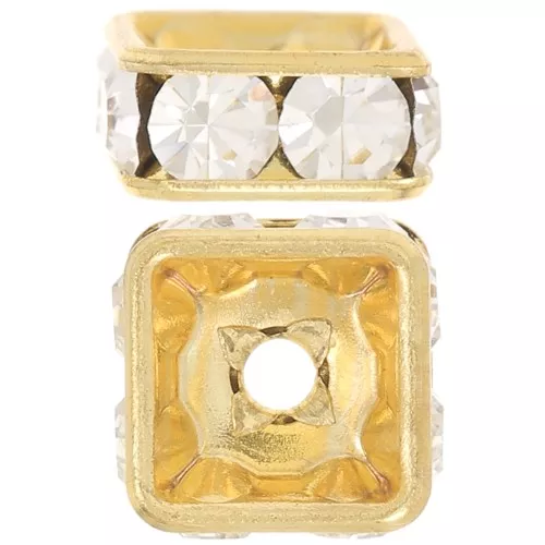 Perle rondelle Strass carrée 6 mm - Doré - Crystal x1
