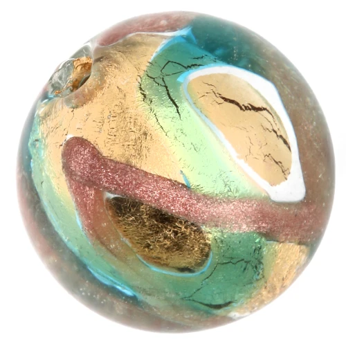 Ronde Murano 12 mm feuille d'or Aventurine/Teal x1