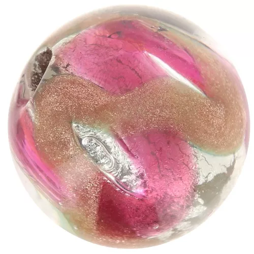 Ronde Murano 12 mm feuille d'argent Aventurine/Fuchsia x1