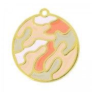 Pendentif camouflage résine époxy 30 mm Rose/Coral/doré à l'or fin x1