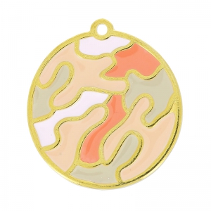 Pendentif camouflage résine époxy 30 mm Rose/Coral/doré à l'or fin x1