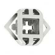 Poussoir motif croix géométrique 13x18 mm pour lacet 10 mm Placage Argent fin vieilli