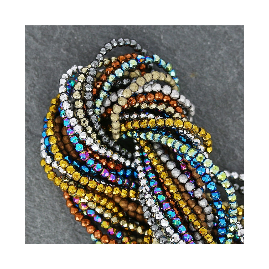 25 Perles Facettées Hématite - Style Bohème - 6 Mm - Preciosa - Fabriqué En France - Neuf