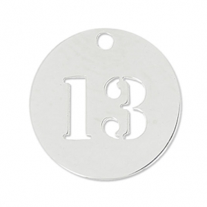 Breloque ronde chiffre 13 - 12 mm en Argent 925 x1