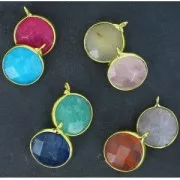 Breloque ronde facettée imitation gemme 15 mm doré/Blue x1