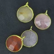 Breloque ronde facettée imitation gemme 15 mm doré/Blue x1