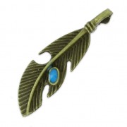 Pendentif plume 39 mm bronze/Bleu  x1