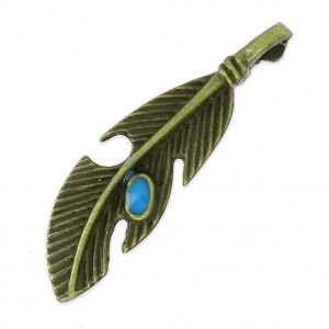 Pendentif plume 39 mm bronze/Bleu  x1