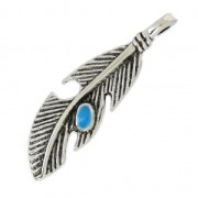 Pendentif plume 39 mm argenté vieilli/Bleu  x1|raw }}