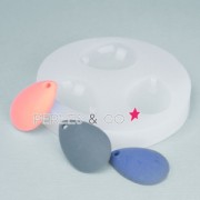 Mini moule silicone pour pâte polymère et pâte de métal 3 pendentifs gouttes 28x20 mm