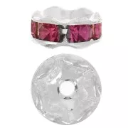 Rondelles Strass 6 mm - Argenté - Fuchsia x4