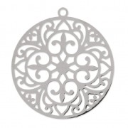 Pendentif laser cut léger rond 30 mm rhodié x1