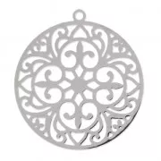 Pendentif laser cut léger rond 30 mm rhodié x1