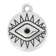 Breloque oeil porte-bonheur à strasser 19 mm Placage Argent fin vieilli x1|raw }}
