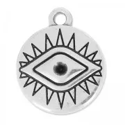 Breloque oeil porte-bonheur à strasser 19 mm Placage Argent fin vieilli x1