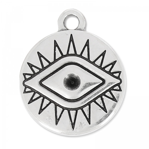 Breloque oeil porte-bonheur à strasser 19 mm Placage Argent fin vieilli x1