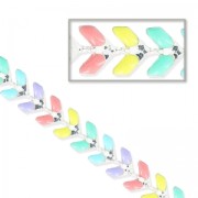 Chaîne maille chevron épis résine époxy 6.3mm Jaune/Turquoise/Lilas argenté x50cm