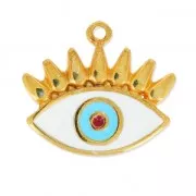 Pendentif oeil porte-bonheur résine époxy 21 mm Blanc/Bleu Ciel/Doré à l'or fin x1