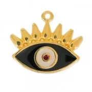 Pendentif oeil porte-bonheur résine époxy 21 mm Noir/Beige/Doré à l'or fin x1