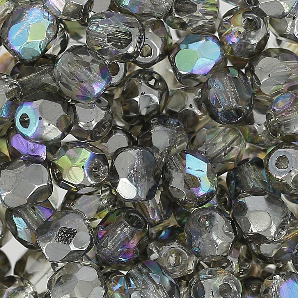 100 Perles Facettes Cristal Preciosa 4 Mm - Blanc Irisé (white Lined) - Livraison Gratuite