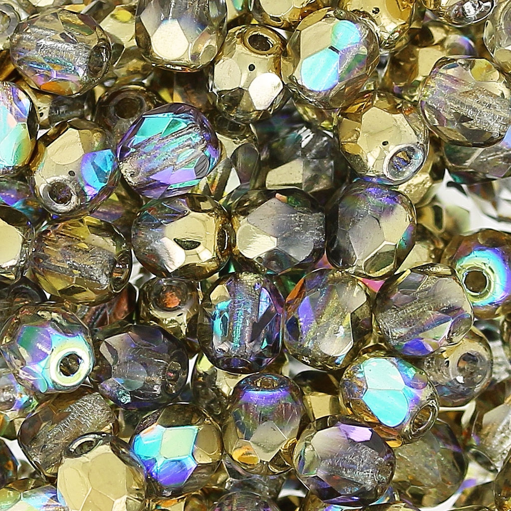 20 Perles Facettes De Bohème 8 Mm Crystal Gold Lined - Marque Preciosa - Neuf, Fabriqué En France