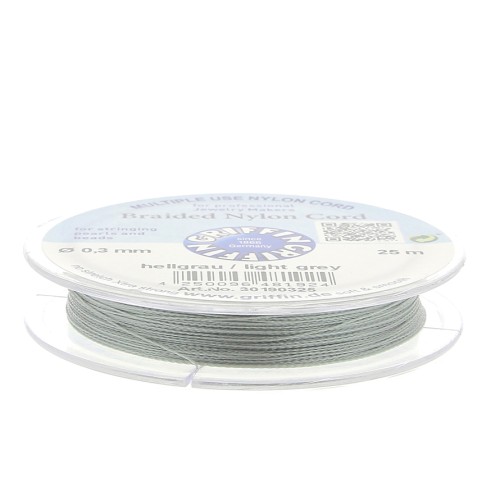 Fil de jade / Fil nylon tressé européen Griffin 0.3 à 0.5 mm Light Grey x25m