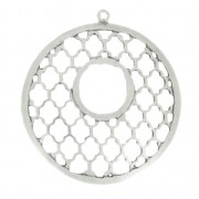 Pendentif rond ajouré motif oriental 47.5 mm Placage Argent fin vieilli x1