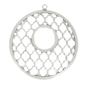 Pendentif rond ajouré motif oriental 47.5 mm Placage Argent fin vieilli x1
