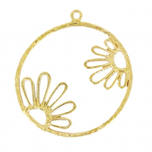 Pendentif rond filigrané motif fleur 28 mm Doré à l'or fin x1