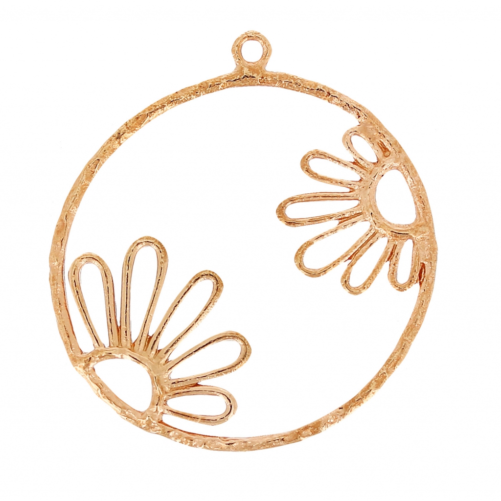 Broche Vintage En Laiton Doré Filigrané - Motif Fleur Oriental - Taille 40x40 Mm - Très Bon état Général