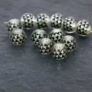 Perle ronde sérigraphiée motif pied de poule 11.5 mm Noir/Silver x1