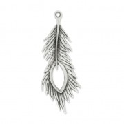 Pendentif plume de paon 71 mm Placage Argent fin vieilli x1