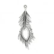 Pendentif plume de paon 71 mm Placage Argent fin vieilli x1