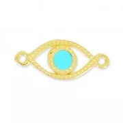Intercalaire oeil porte-bonheur 2 anneaux 20 mm Turquoise/Doré à l'or fin x1