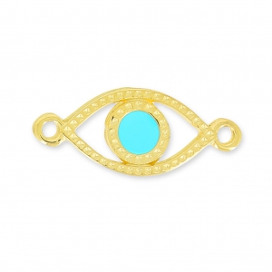 Intercalaire oeil porte-bonheur 2 anneaux 20 mm Turquoise/Doré à l'or fin x1