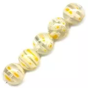 Rondes Millefiori 10 mm Crystal fleurs Jaune x5
