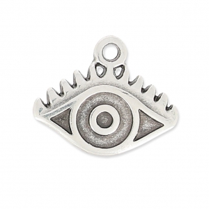 Breloque en métal oeil porte-bonheur 12 mm Placage Argent fin vieilli x1