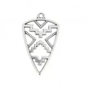 Pendentif bouclier africain décoré de motifs ethniques 30mm Placage Argent fin vieilli