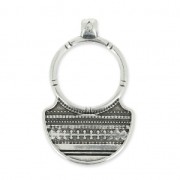 Pendentif décor plastron ethnique 36 mm Placage Argent fin vieilli x1