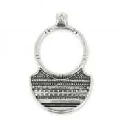Pendentif décor plastron ethnique 36 mm Placage Argent fin vieilli x1