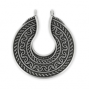 Pendentif intercalaire 2 anneaux demi-lune ethnique 39 mm Placage Argent fin vieilli