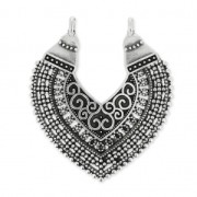 Pendentif intercalaire ajouré 2 anneaux coeur ethnique 43 mm Placage Argent fin vieilli x1|raw }}