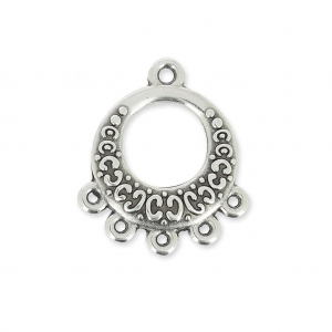 Pendentif chandelier rond 16 mm avec 5 anneaux - Placage Argent fin vieilli x1