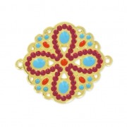 Intercalaire fleur résine époxy 2 anneaux 33 mm Bordeaux/Bleu/Doré à l'or fin x1|raw }}