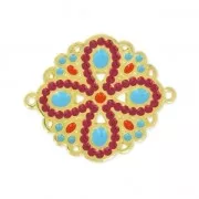 Intercalaire fleur résine époxy 2 anneaux 33 mm Bordeaux/Bleu/Doré à l'or fin x1