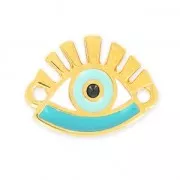 Intercalaire oeil porte-bonheur 2 anneaux 15.5 mm Turquoise/Blanc/Doré à l'or fin x1