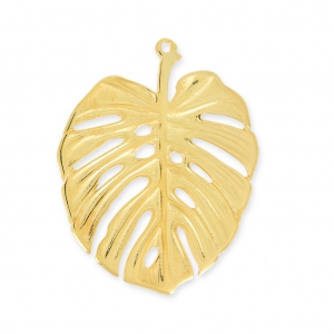 Pendentif en métal feuille de philodendron 50 mm Doré à l'or fin x1