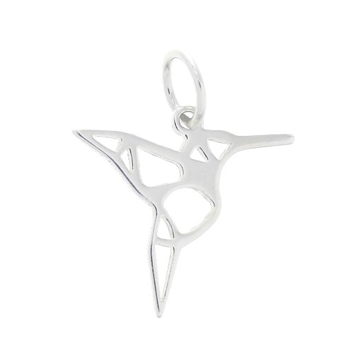 Breloque colibri origami 19 mm en Argent 925 x1